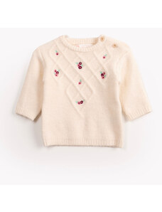 C&A suéter de tricot infantil com bordado manga longa off white
