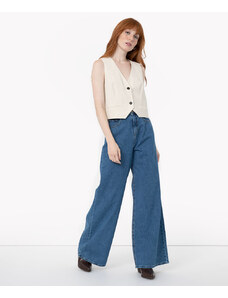 C&A calça jeans wide leg cintura super alta azul medio