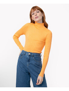 C&A suéter de tricot canelado gola alta laranja