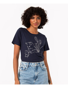 C&A camiseta de algodão gato outline azul marinho