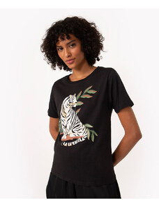 C&A camiseta de algodão tigre preto