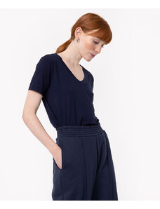 C&A blusa básica decote v manga curta azul marinho