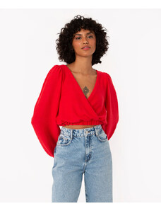 C&A blusa texturizada com transpasse manga longa vermelho escuro