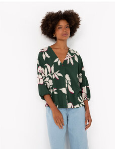 C&A blusa de viscose floral manga longa verde escuro