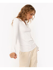 C&A blusa de viscose canelada gola alta com zíper off white