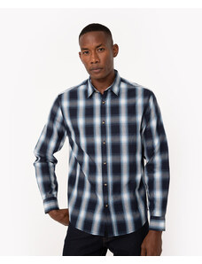 C&A camisa comfort de algodão xadrez manga longa azul médio