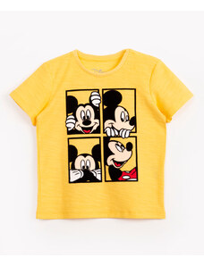 C&A camiseta infantil de algodão mickey flocado manga curta amarelo