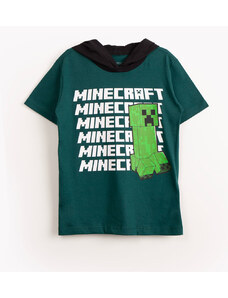 C&A camiseta de algodão infantil minecraft com capuz manga curta verde