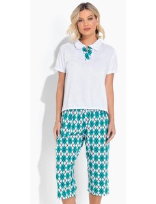 Alma Dolce Pijama Estampado com Gola Verde e Branco