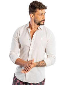 Camisa Sergio K Masculina Regular Linho Casual Off-White Mescla