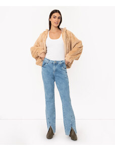 C&A calça flare jeans com fenda cintura alta sawary azul claro