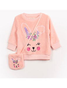 C&A blusão infantil de pelúcia coelho paetê com bolsa rosa