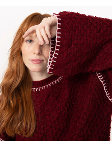 C&A suéter de tricot texturizado manga ampla fandom vinho