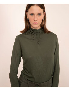 C&A blusa de viscose gola alta franzida mindset verde militar