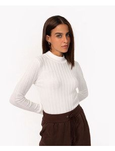 C&A suéter de tricô canelado gola alta off white