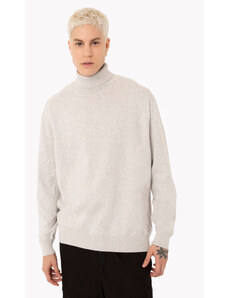 C&A suéter de tricot gola alta dobrada cinza mescla claro