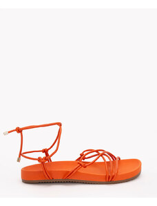C&A sandália flat de tiras amarração via uno laranja