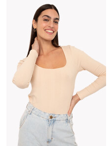 C&A blusa manga longa decote quadrado bege