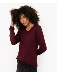 C&A blusa de tricot básica decote v vinho