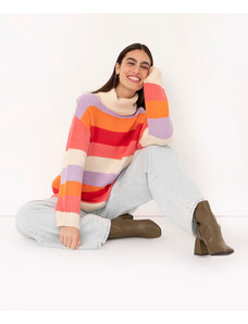 C&A suéter de tricot gola alta listras colorido