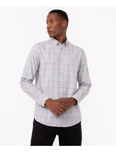 C&A camisa de algodão comfort xadrez manga longa cinza médio