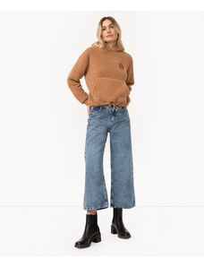 C&A calça wide leg jeans cropped cintura alta azul escuro