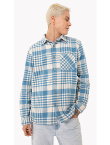 C&A camisa de algodão flanelada xadrez manga longa azul