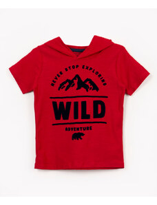 C&A camiseta infantil wild flocado com capuz manga curta vermelho escuro