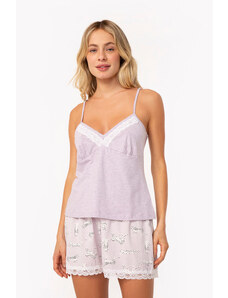 C&A pijama de algodão onça com renda alças finas lilás
