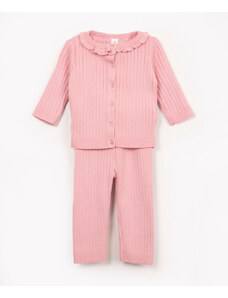 C&A conjunto infantil de tricot longo texturizado rosa claro