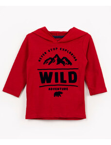 C&A camiseta de algodão infantil wild flocado com capuz manga longa vermelho