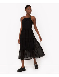 C&A vestido midi texturizado decote halter neck preto