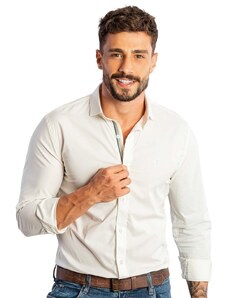 Camisa Sergio K Masculina Slim Fit Elastano Light Blue Gorgurão Off-White