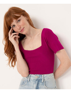 C&A blusa de viscose decote reto manga curta rosa escuro