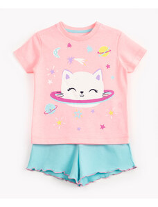 C&A pijama infantil curto gatinha brilha no escuro rosa