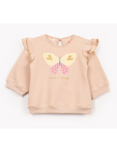 C&A blusa de moletom infantil borboleta com babado e brilho bege