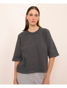 C&A blusa de tricot manga curta raglan mindset cinza mescla escuro
