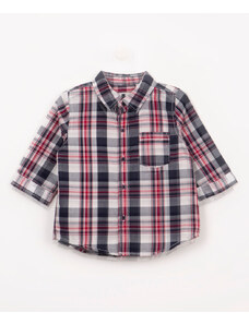 C&A camisa infantil xadrez com bolso manga longa vermelho