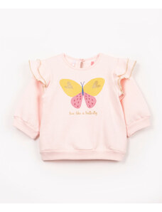 C&A blusa de moletom infantil borboleta com babado e brilho rosa