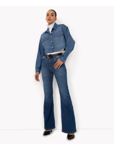 C&A calça jeans flare stretch cintura média azul escuro