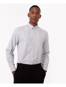 C&A camisa de algodão listrada manga longa cinza mescla claro