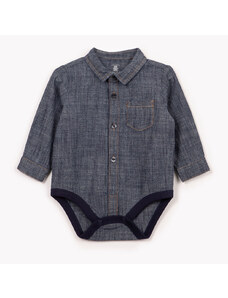 C&A body camisa de algodão infantil manga longa azul