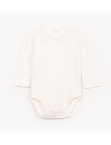 C&A body de algodão infantil com renda manga longa off white