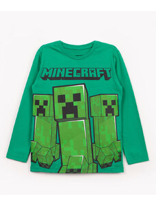 C&A camiseta de algodão infantil minecraft manga longa verde