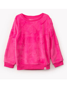 C&A blusa de pelúcia infantil corações gola redonda rosa neon