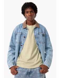 C&A jaqueta jeans com bolsos gola em veludo azul escuro