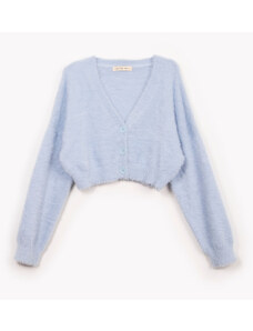 C&A cardigan cropped de tricot juvenil com pelinhos azul claro