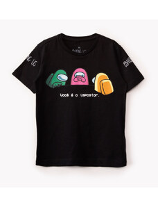 C&A camiseta de algodão infantil among us manga curta preta