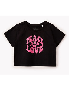 C&A camiseta cropped infantil manga curta peace and love preto