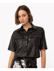 C&A camisa de poliuretano manga curta com bolso preto